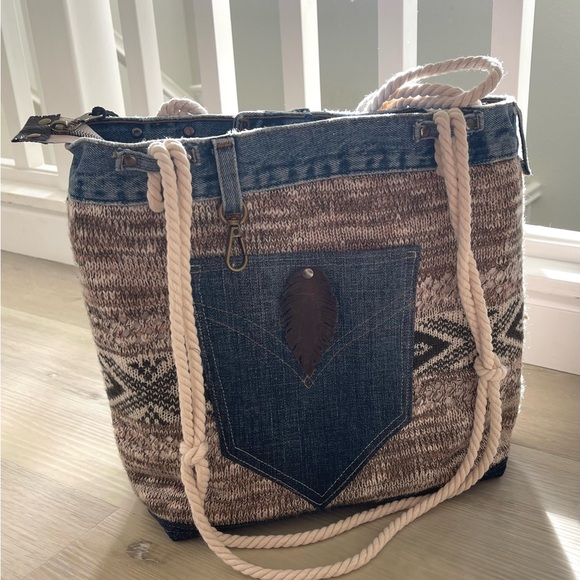 Denim & Knit Sweater-Upcycled Bag | Eco-Friendly, Handmade, One-of-a-Kind - Picture 8 of 16